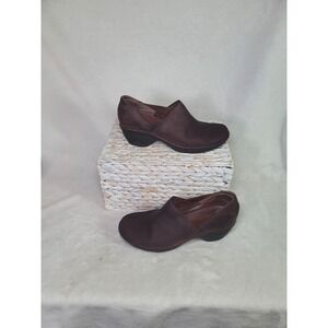 Merrell Comfort Leather Clogs Brown Professional Low Wedge Elevated Casual 8.5